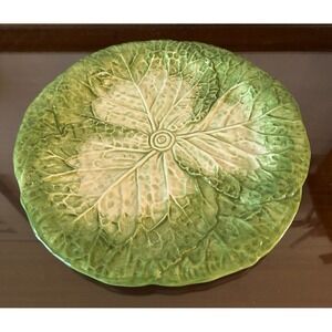 International Bazaar Round Lettuce Cabbage Leaf 14" Platter Green Majolica Italy